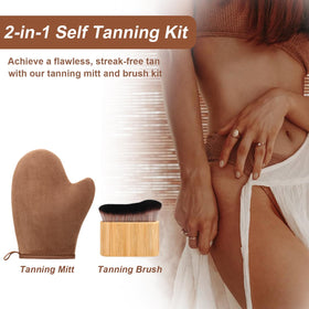KELILO kit styled in bathroom lifestyle scene showing portability and at-home tanning benefit