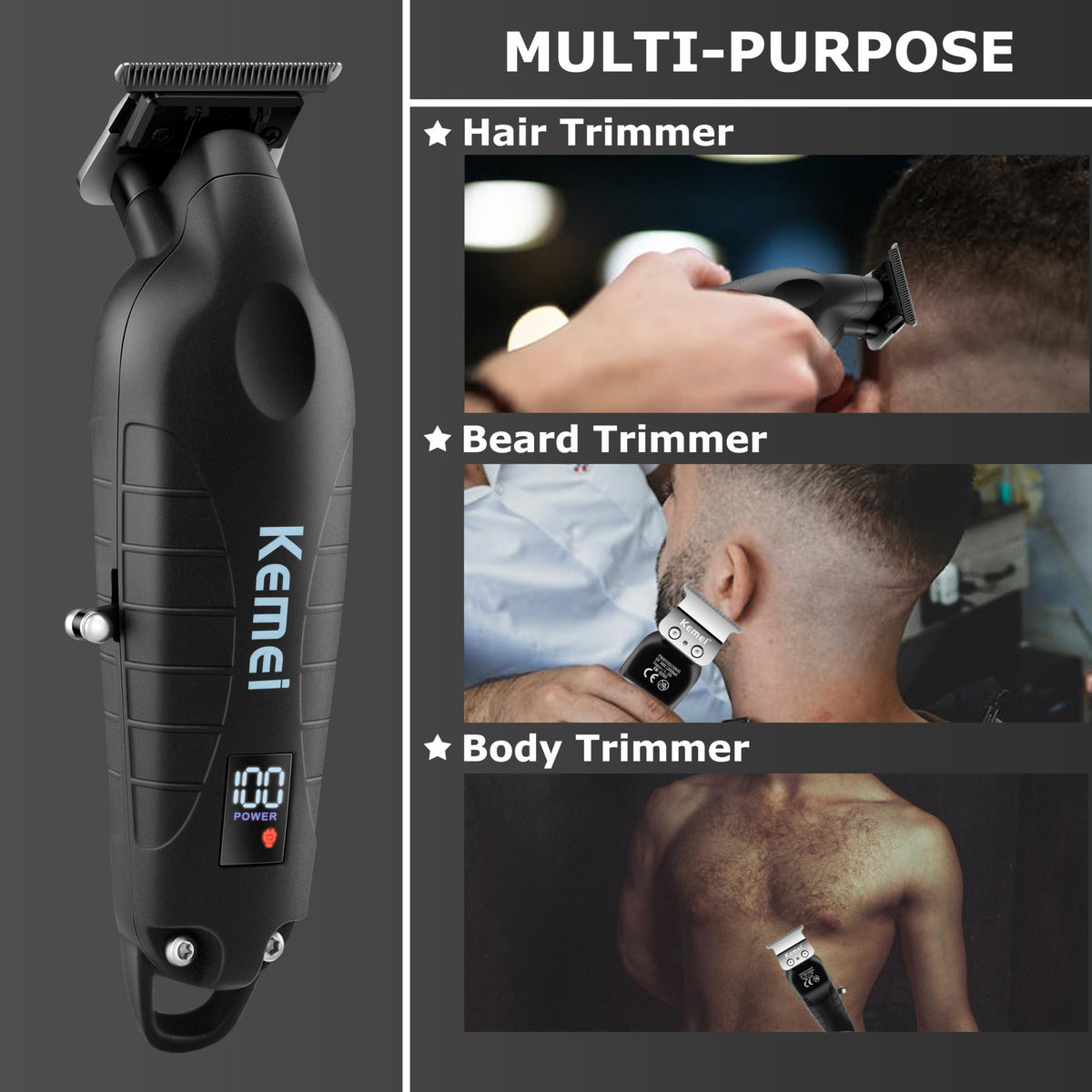 KEMEI trimming beard detail demonstrating sharp lines and clean shaping benefit