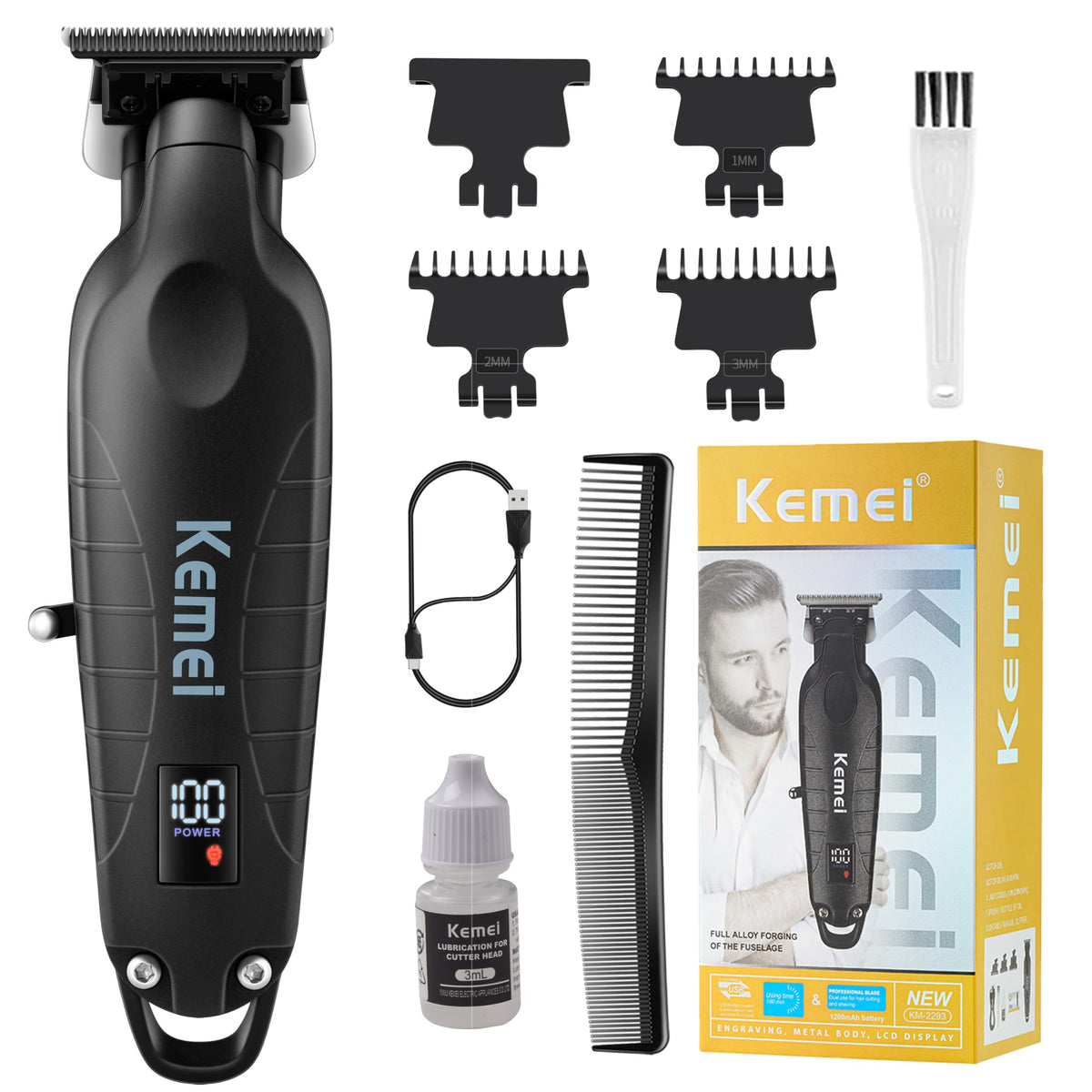 KEMEI trimmer front view showing ergonomic grip and matte finish for comfortable control