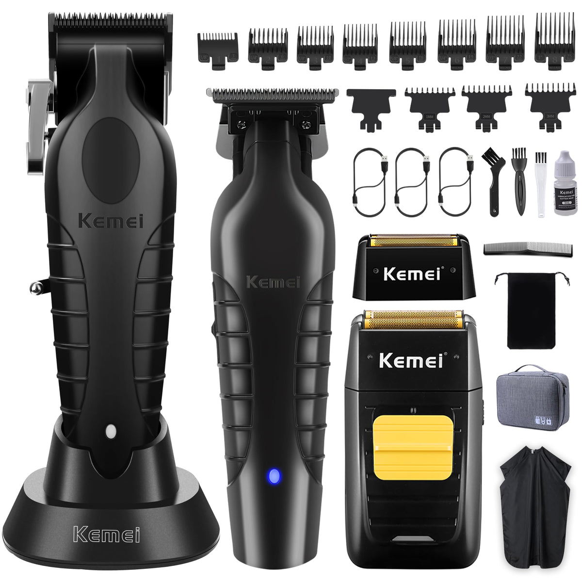 KEMEI clipper front view showing ergonomic design and professional result