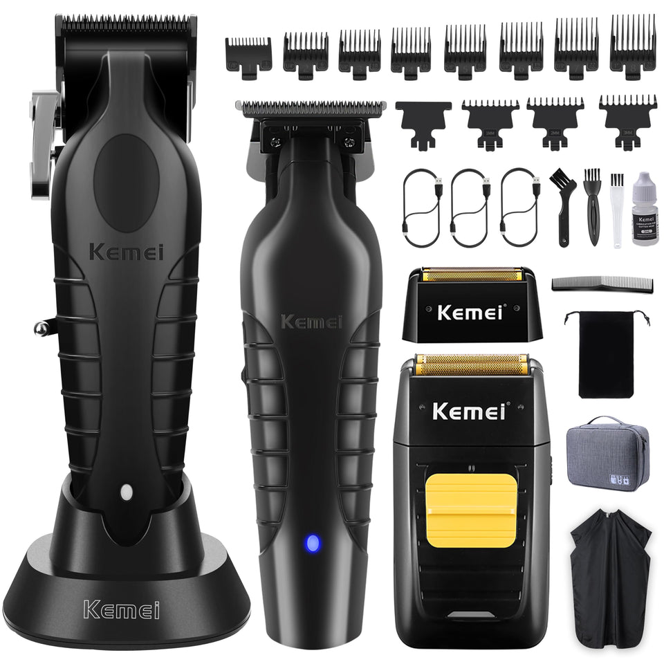 KEMEI clipper front view showing ergonomic design and professional result