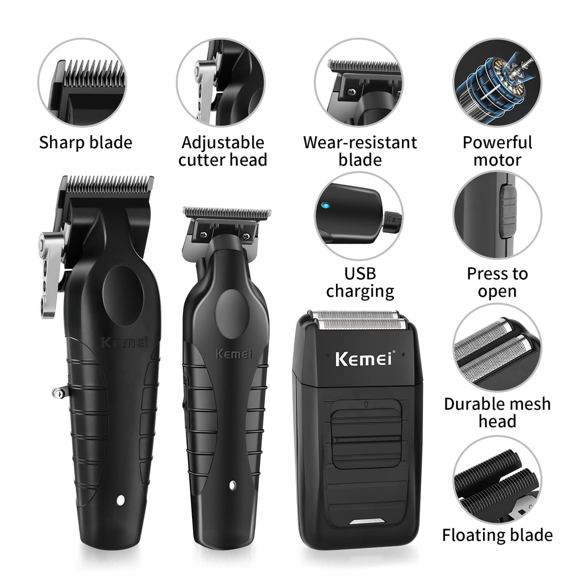 KEMEI double-foil shaver head contouring face for smooth finishes