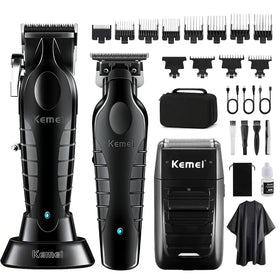 KEMEI front view of clipper, trimmer and shaver showcasing complete kit benefits