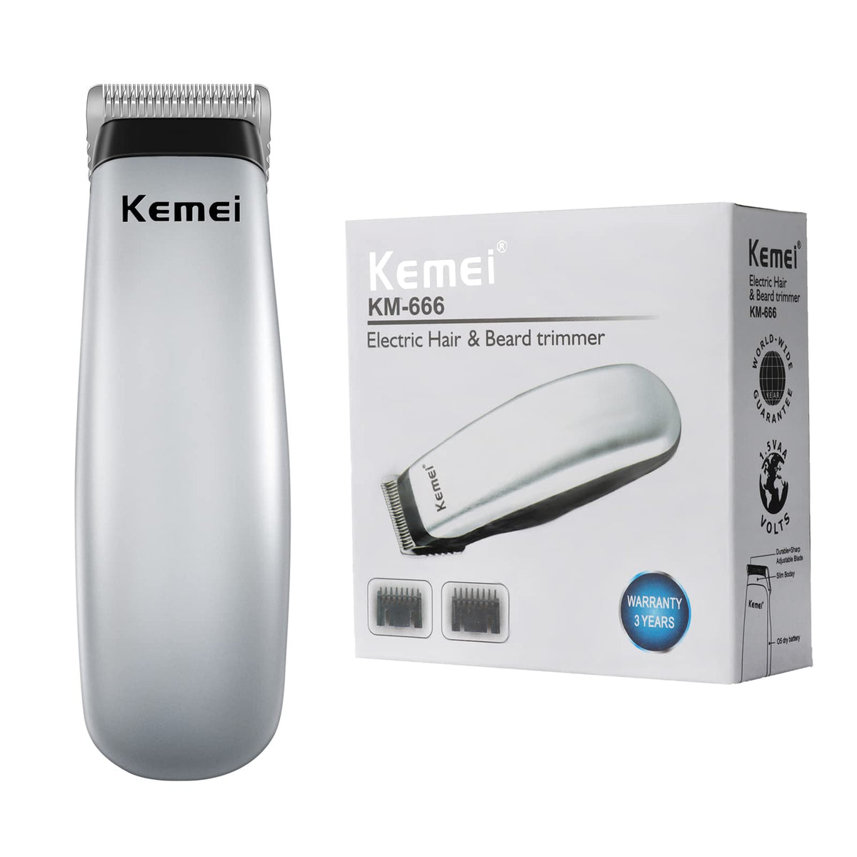 KEMEI clippers held in hand to show pocket-sized scale and easy one-handed use
