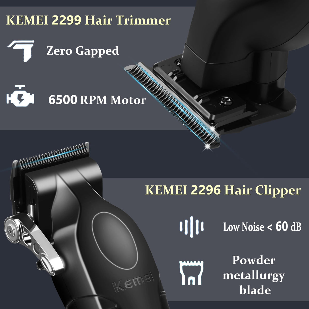 KEMEI trimmer close-up of blades demonstrating precise edging benefit