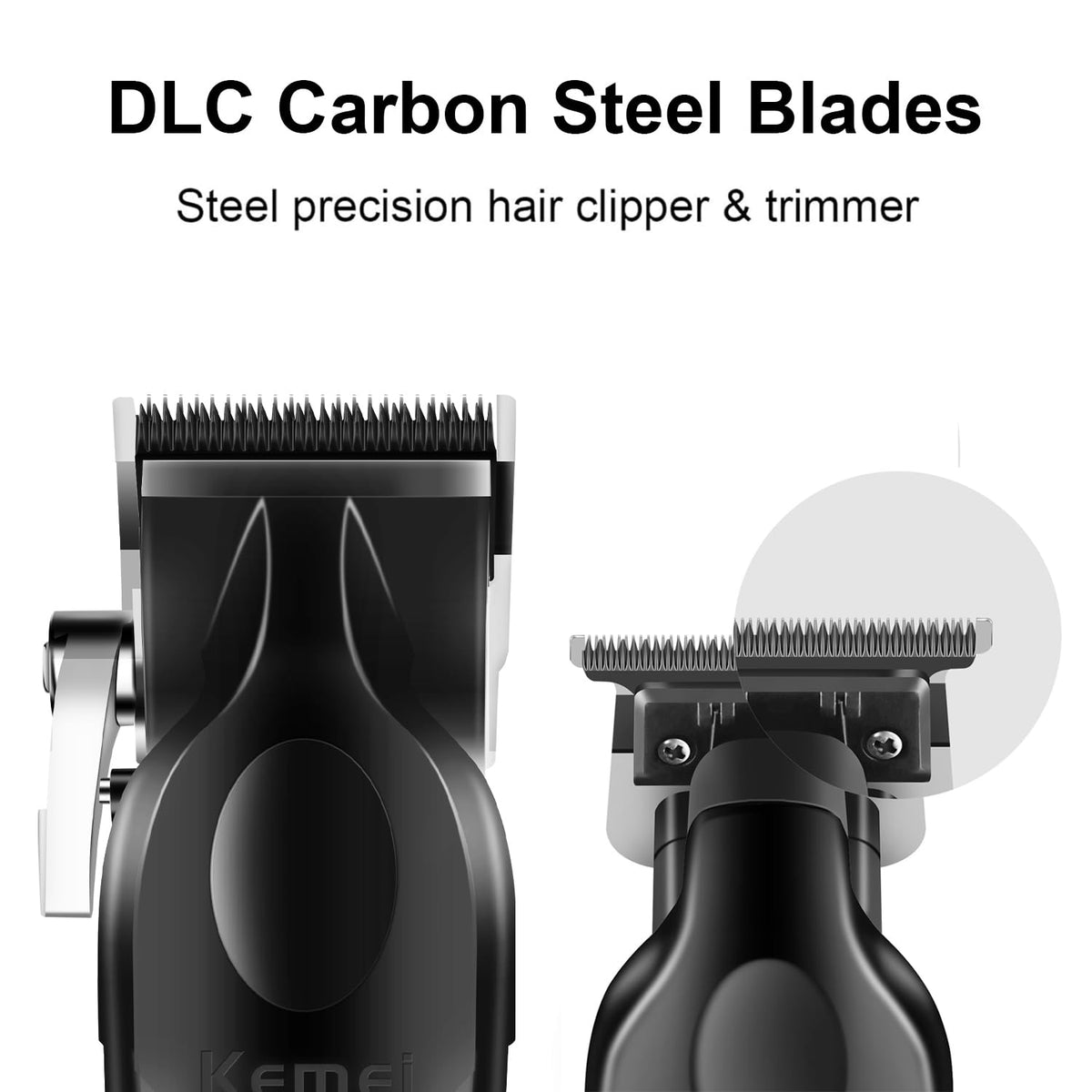 KEMEI T-blade near-zero-gap closeup for precise neckline detailing