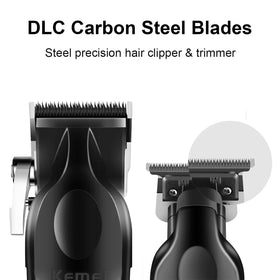 KEMEI T-blade near-zero-gap closeup for precise neckline detailing