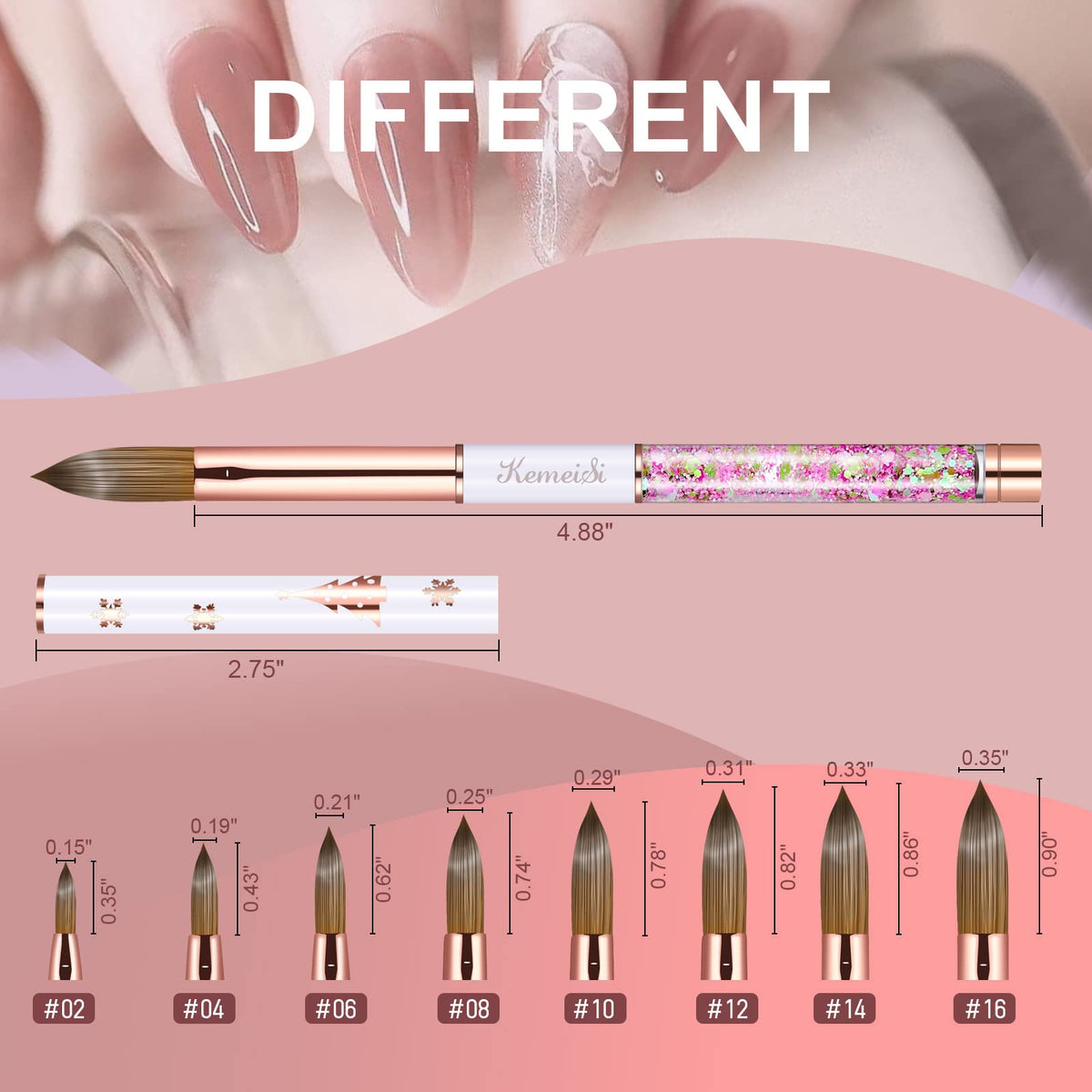 KEMEISI bristle tip profile showing fine point for precise sculpting and detail