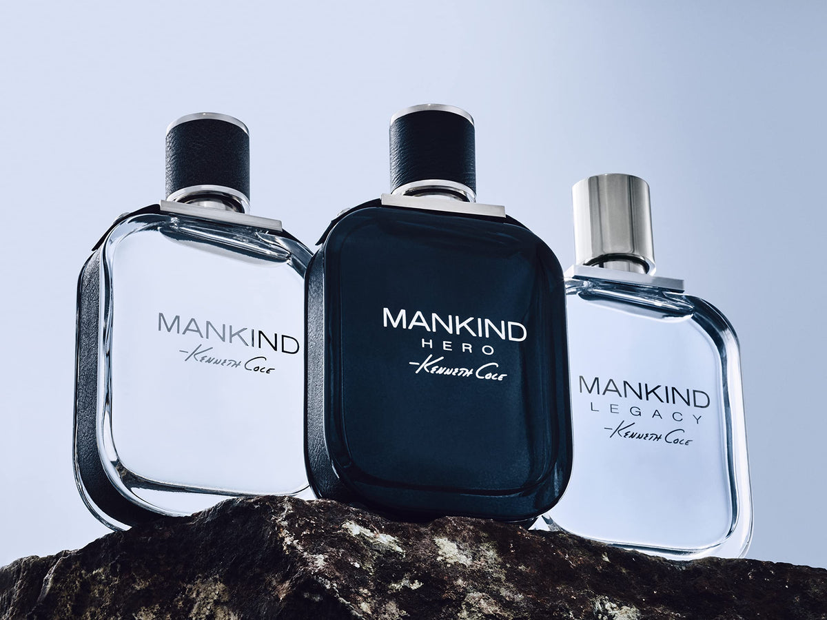 Kenneth Cole Mankind Hero can held in hand demonstrating 6 fl oz travel-friendly size
