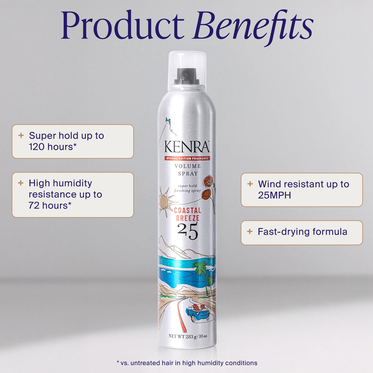 Kenra label closeup highlighting product name and super-hold benefit