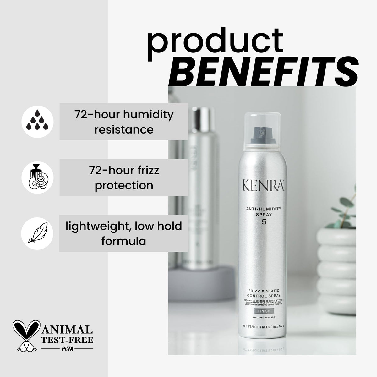 Kenra nozzle close-up demonstrating fine mist and easy application benefit