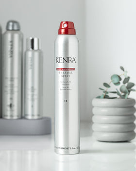 Kenra bottle next to ruler showing 8 oz volume for easy size comparison