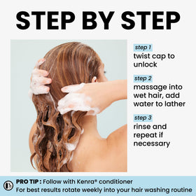 Kenra Clarify Shampoo held in hand for size comparison and convenience