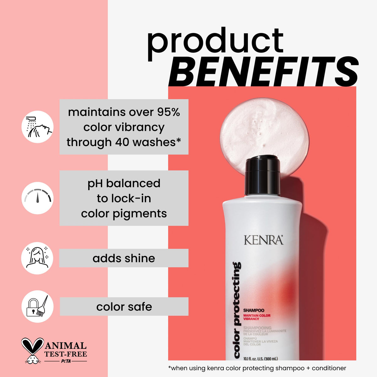 Kenra back label close-up highlighting ingredients and pH balance benefit