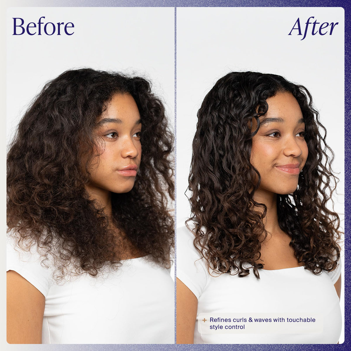 Kenra creme applied to damp curls showing enhanced separation and reduced frizz