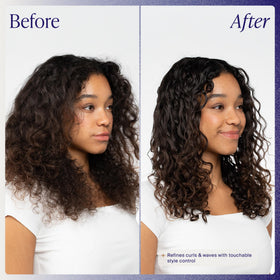 Kenra creme applied to damp curls showing enhanced separation and reduced frizz