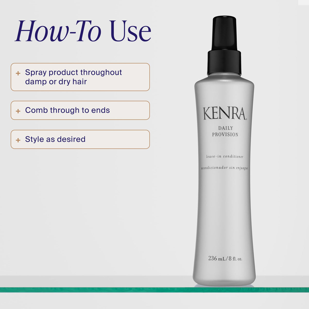 Kenra product used on hair while styling, smooths frizz and adds shine
