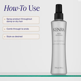 Kenra product used on hair while styling, smooths frizz and adds shine