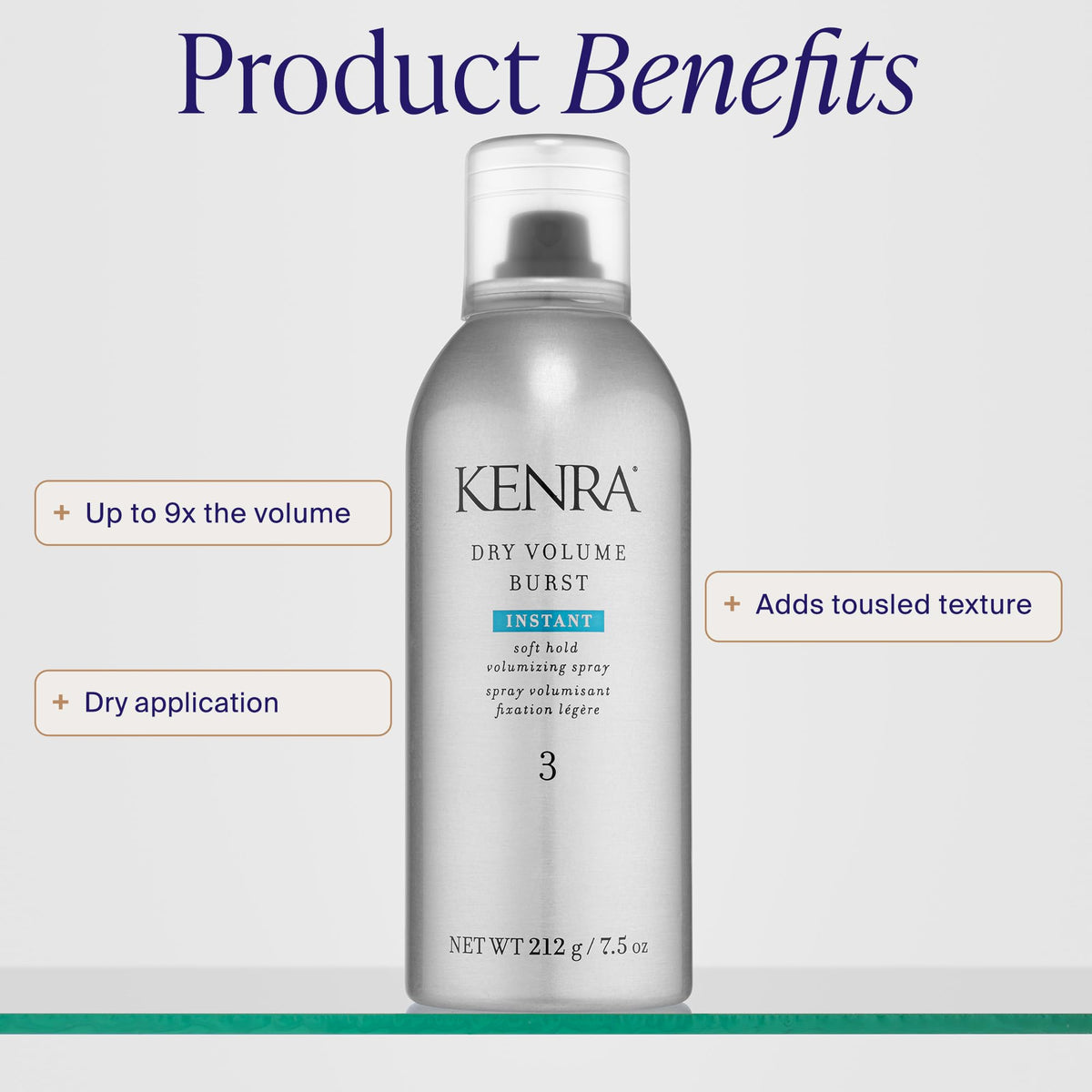 Kenra aerosol nozzle close-up highlighting precise dry application benefit
