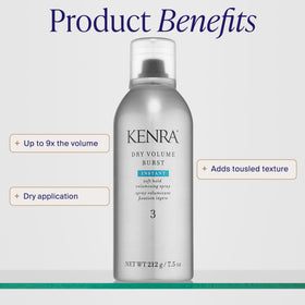 Kenra aerosol nozzle close-up highlighting precise dry application benefit