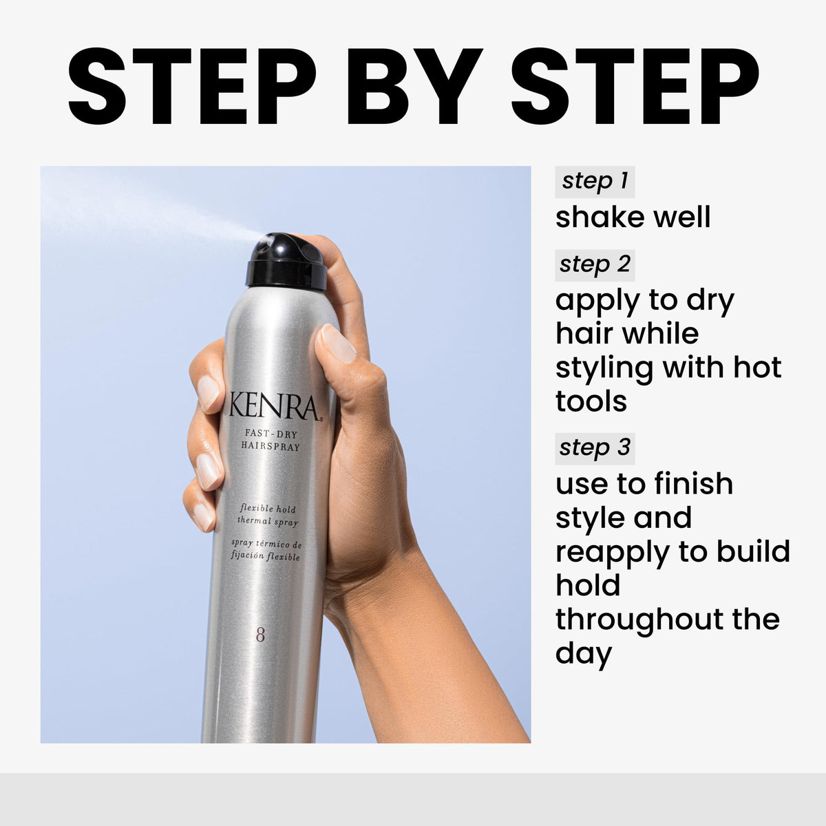 Kenra used on model blowout delivering smooth finish and frizz control