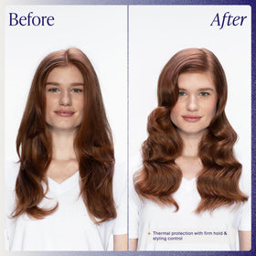 Kenra in-use with curling iron showing heat protection benefit
