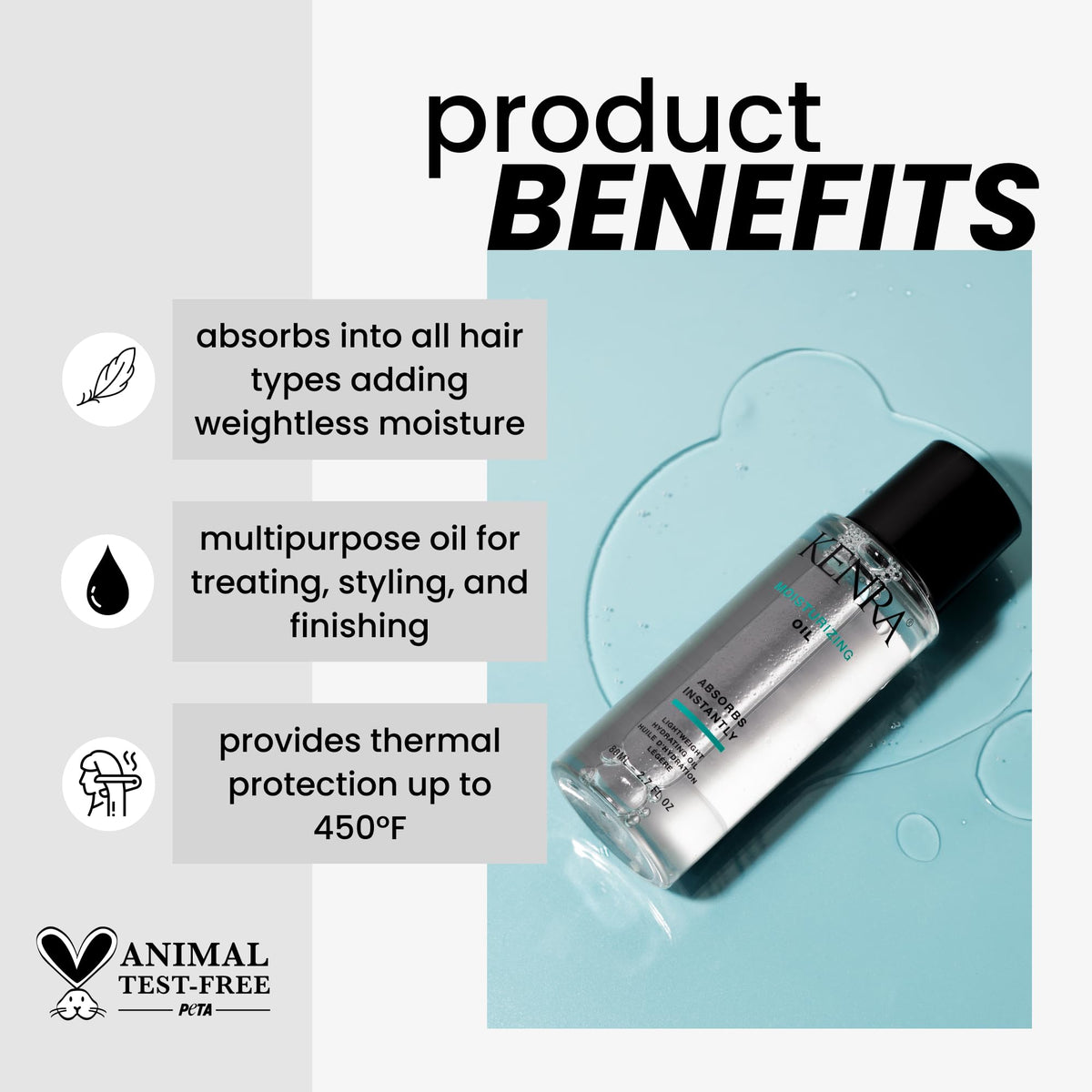 Kenra moisturizing oil pump detail demonstrating precise, no-mess dispensing