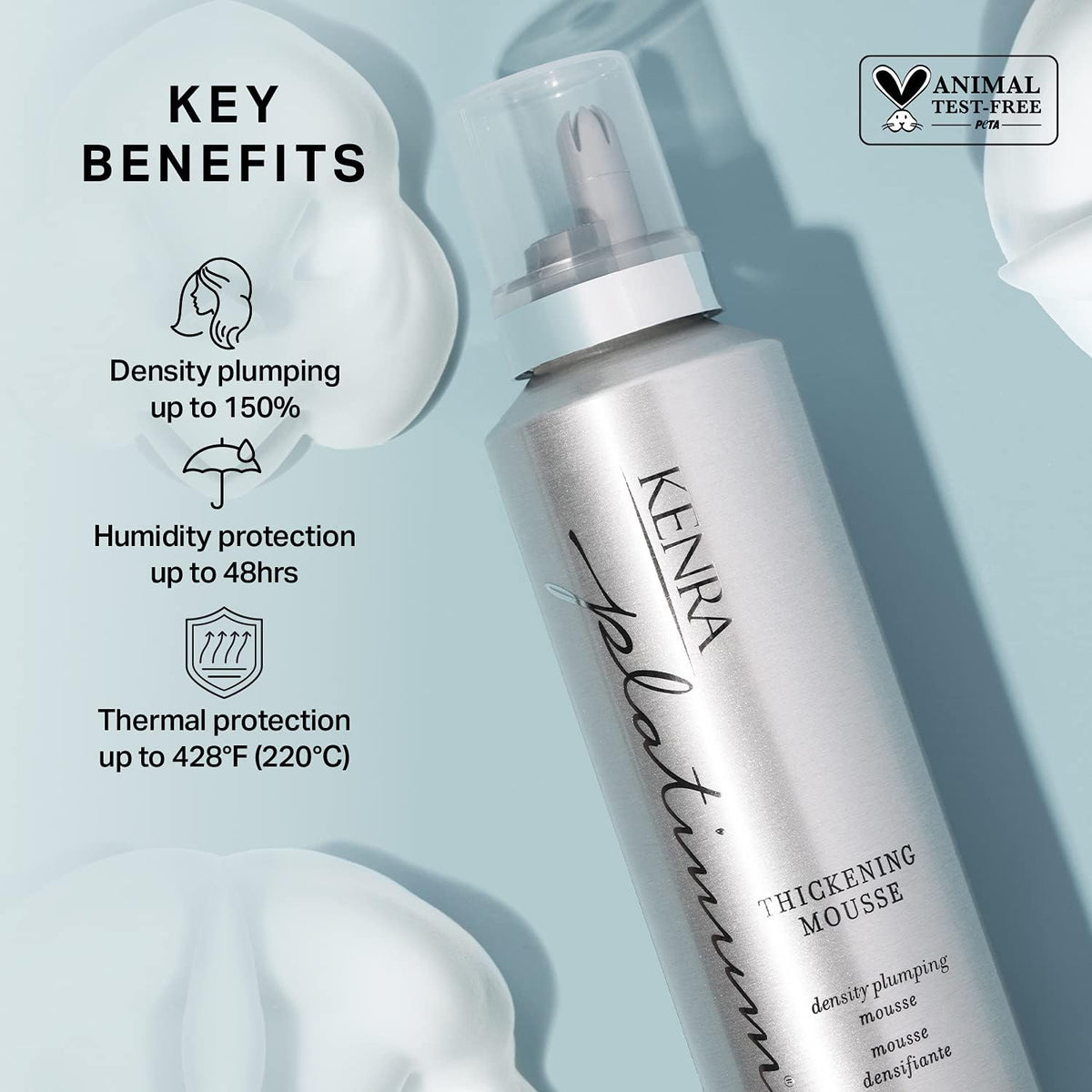 Kenra Platinum mousse foam texture demonstrating lightweight hold