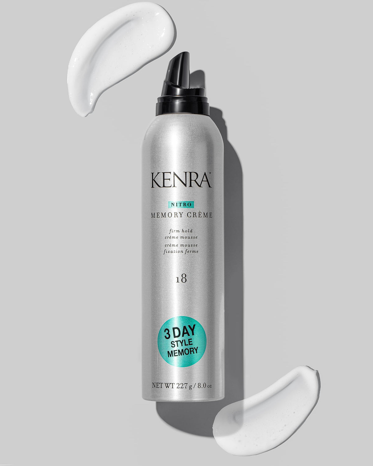 Kenra 8 oz product beside a ruler for scale showing travel and shelf-friendly size benefit