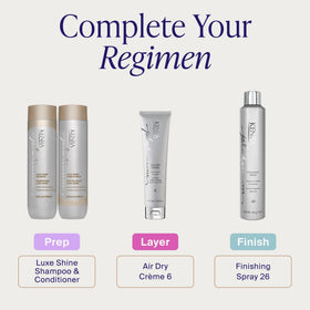 Kenra Platinum Air Dry Crème before and after split view showing reduced frizz