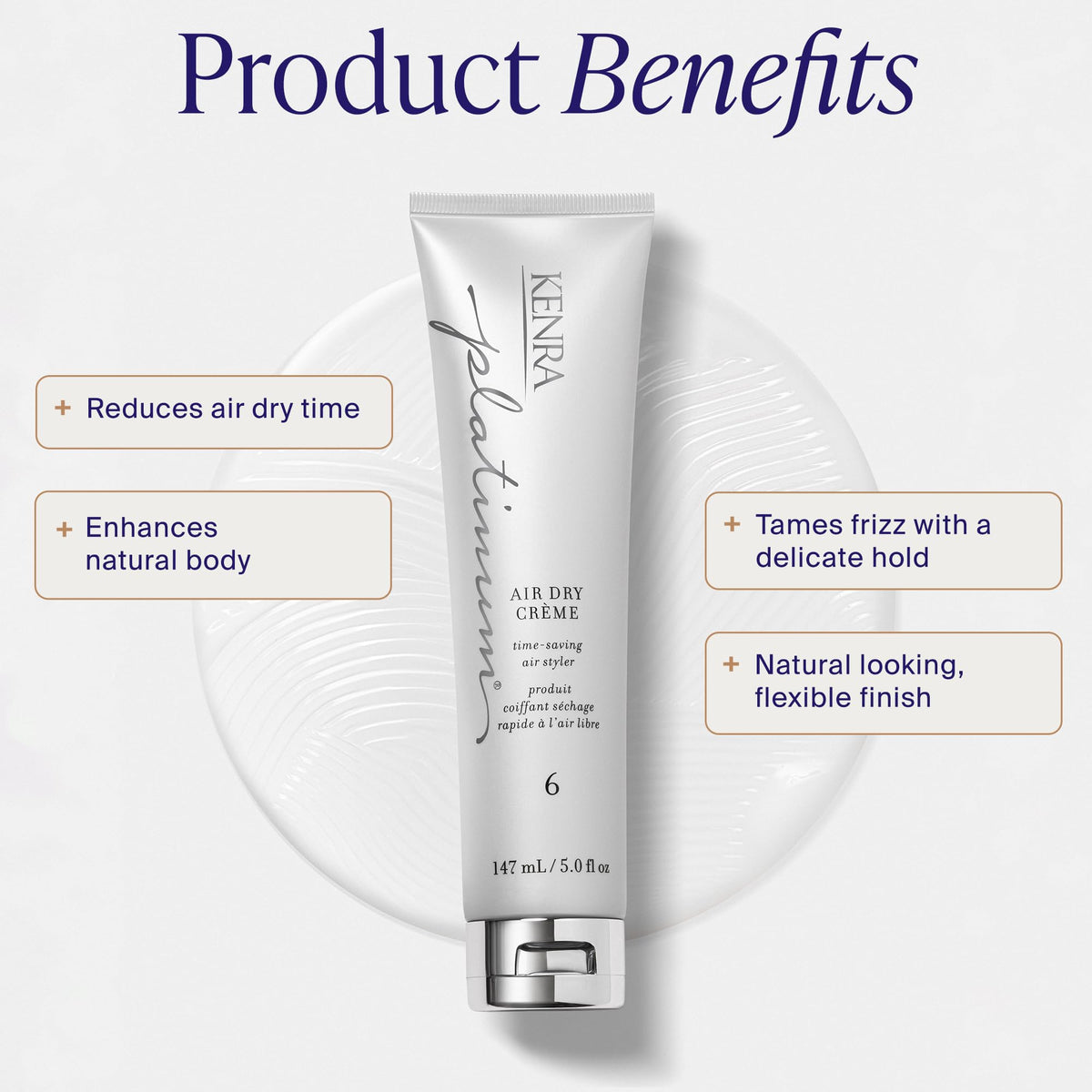 Kenra Platinum Air Dry Crème dispensing product from tube for easy application