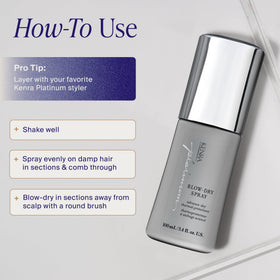Applying Kenra to towel-dried hair for faster blow-dry and reduced frizz benefit