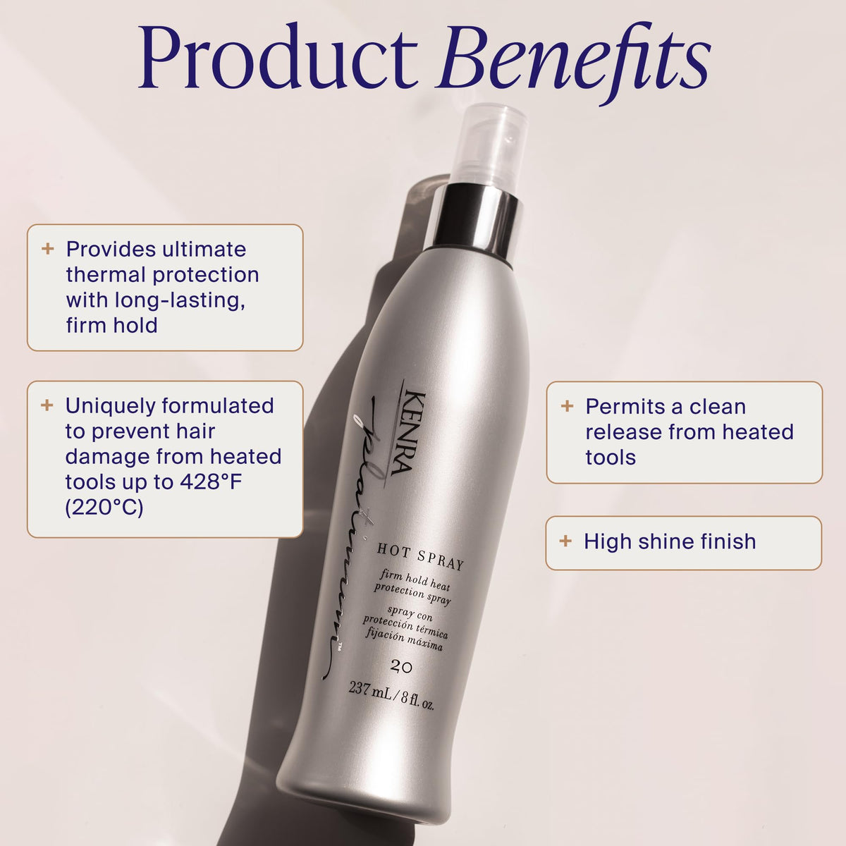 Kenra Platinum nozzle detail demonstrating even mist for efficient coverage