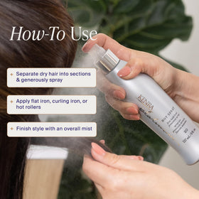 Kenra Platinum holding curled hair demonstrating firm long-lasting hold and shine