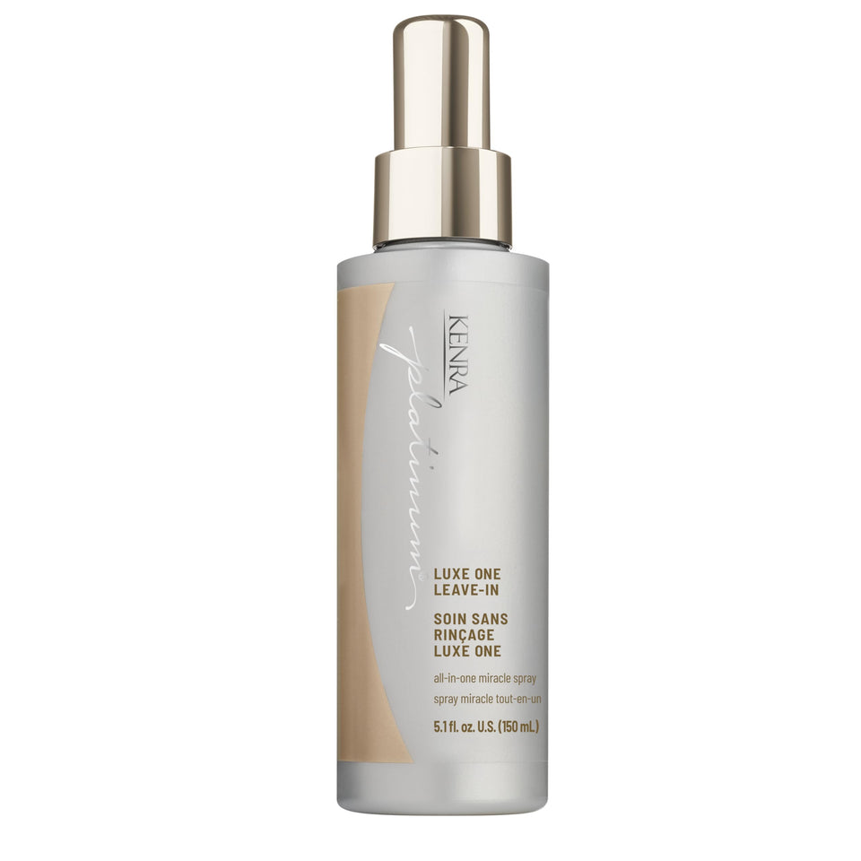 Kenra Platinum Luxe One front packaging shows bottle and label for easy identification and premium appeal