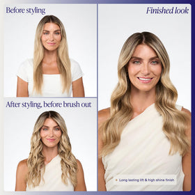 Kenra platinum spray on styled hair demonstrating lasting lift and shine benefit