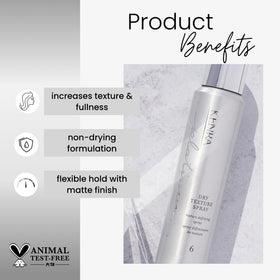 Kenra label close-up highlighting texture spray formula benefits
