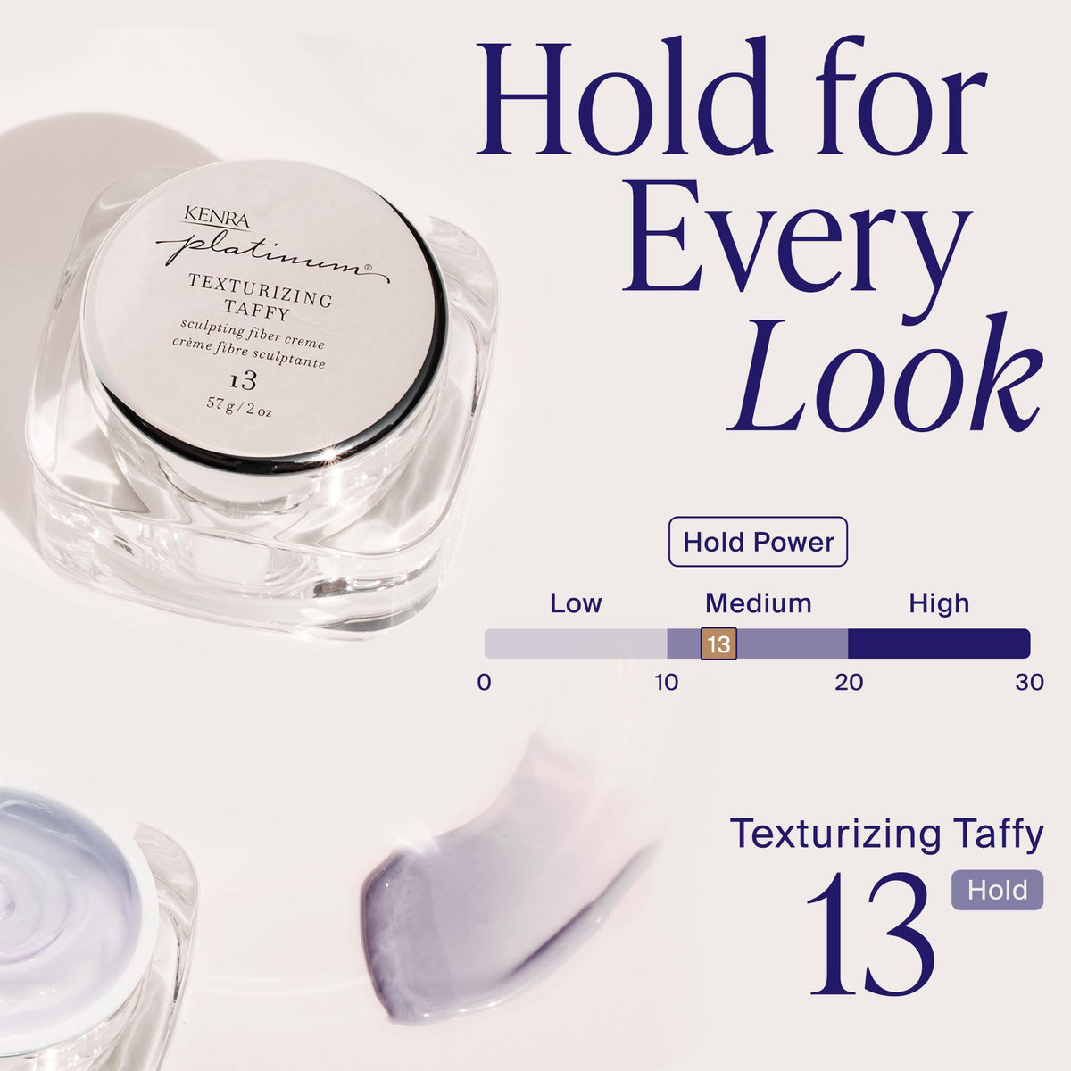 Kenra Platinum Texturizing Taffy being rubbed between hands to demonstrate even application and control