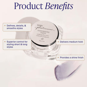 Kenra Platinum Texturizing Taffy open jar showing creamy fiber texture and tactile pliability benefit