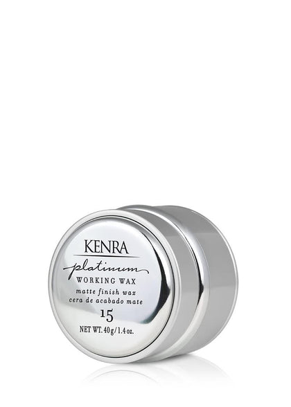Kenra platinum working wax 15 front tub shows packaging and quick benefit