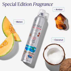 Kenra stylist spraying hair in salon showing humidity resistance and professional finish