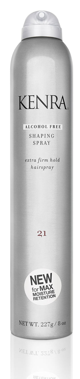 Kenra shaping spray 21 front bottle showing branding and benefit of firm hold
