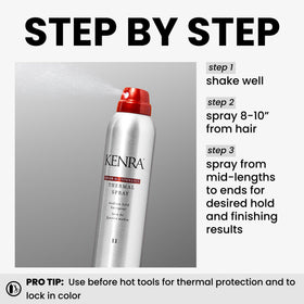 Kenra being applied to hair before flat iron to protect color during styling
