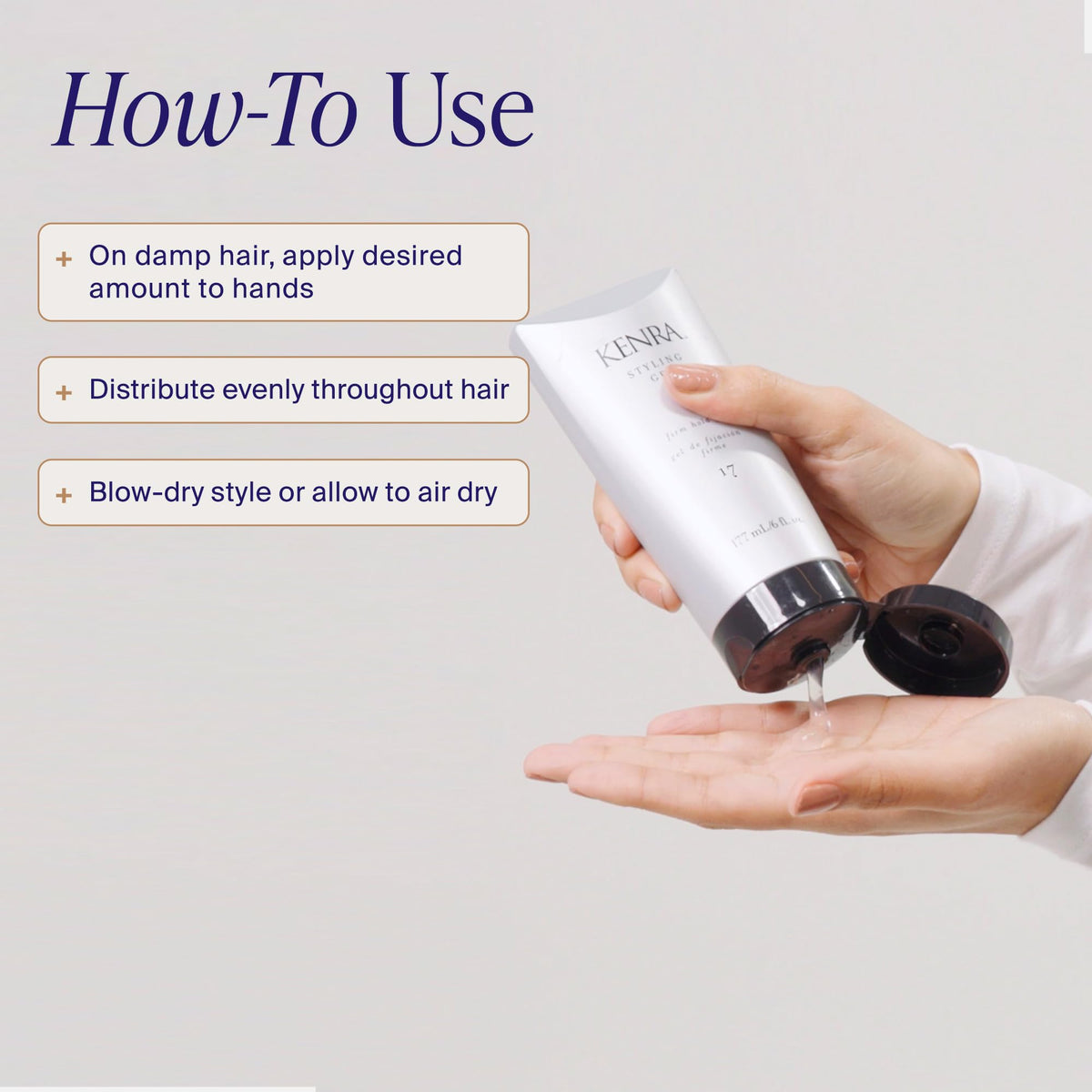 Kenra held in hand for size comparison proving travel-friendly 6 fl oz convenience