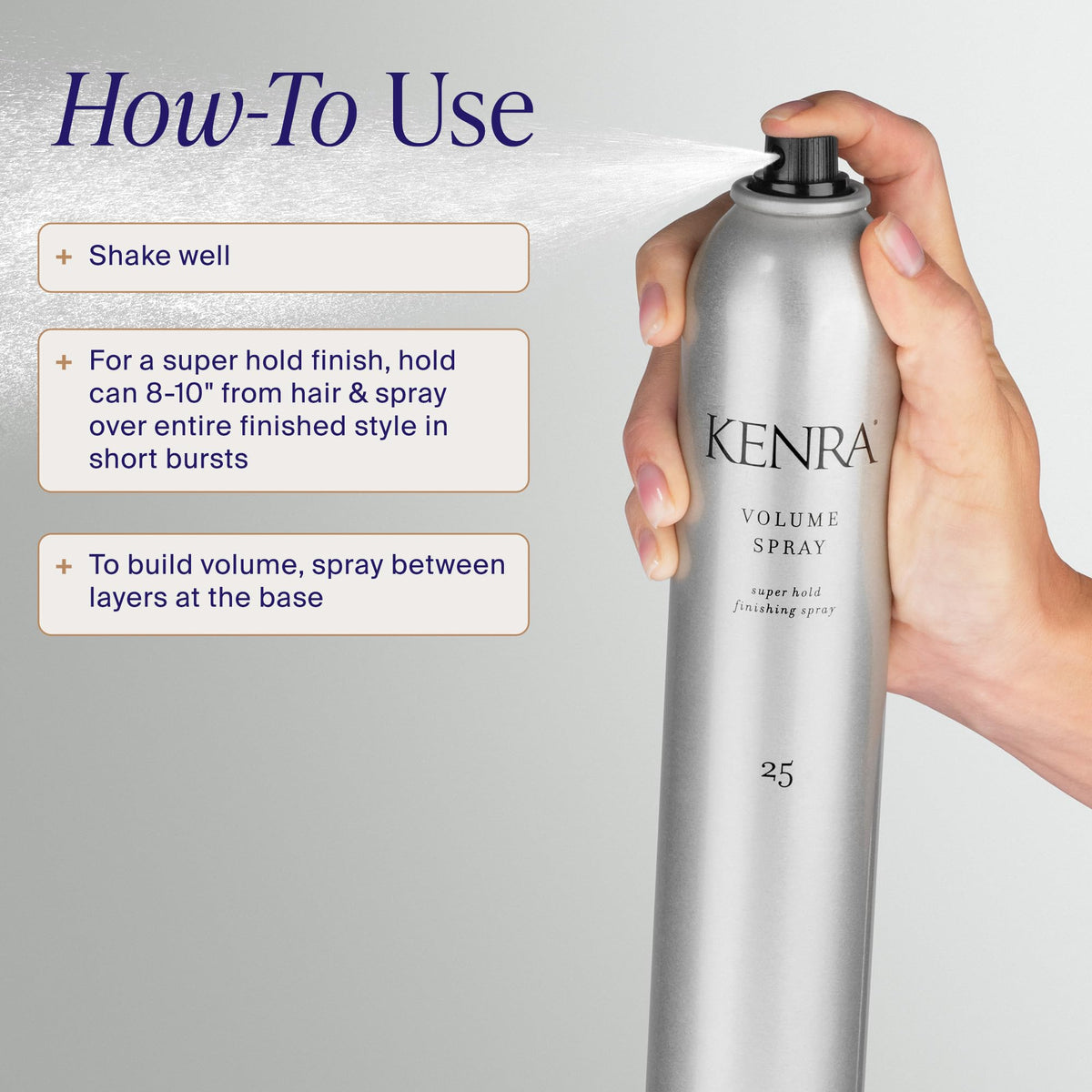 Kenra travel-size handheld demonstrating portable 1.5 oz can for on-the-go styling