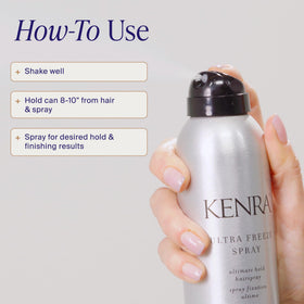 Kenra hand scale comparison displaying 10 oz size and travel-friendly benefit