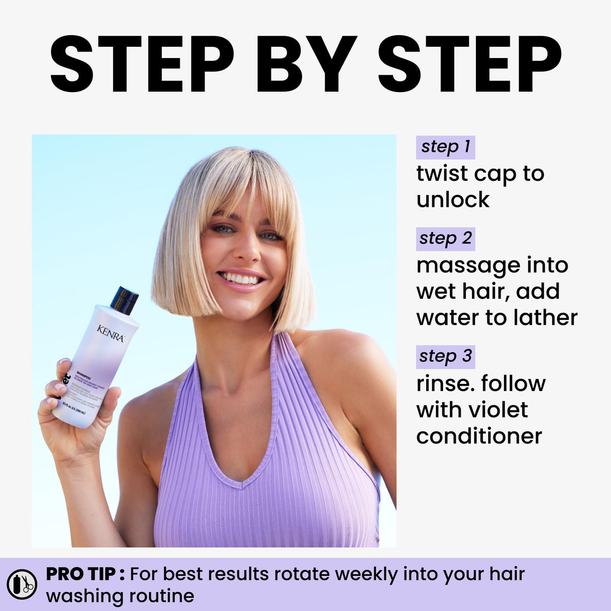 Kenra bottle label detail with ingredients and directions, highlights color-safe formulation
