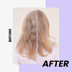 Kenra violet shampoo lather in hand, demonstrates cleansing action and even tone deposit