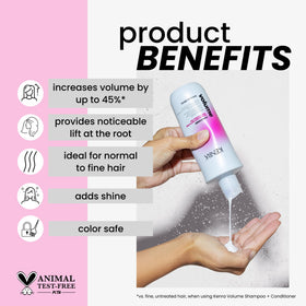 Kenra label closeup highlighting volume claim and ingredient clarity