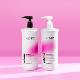 Kenra conditioner displayed on bathroom shelf suggesting everyday styling routine